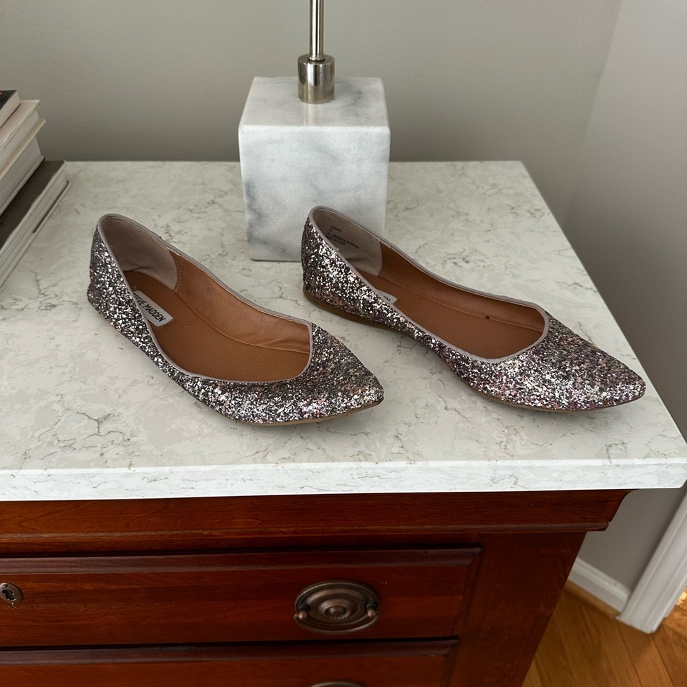 Steve Madden Silver Sparkle Flats